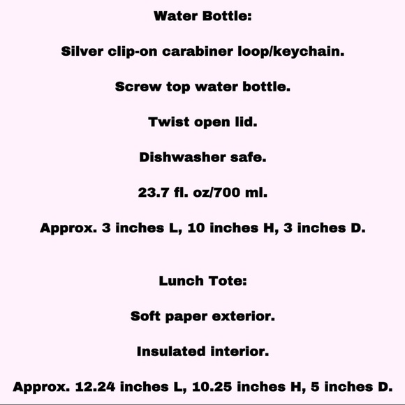 Set of Lunch Tote Water Bottle Filled w Love Pink - Picture 11 of 15